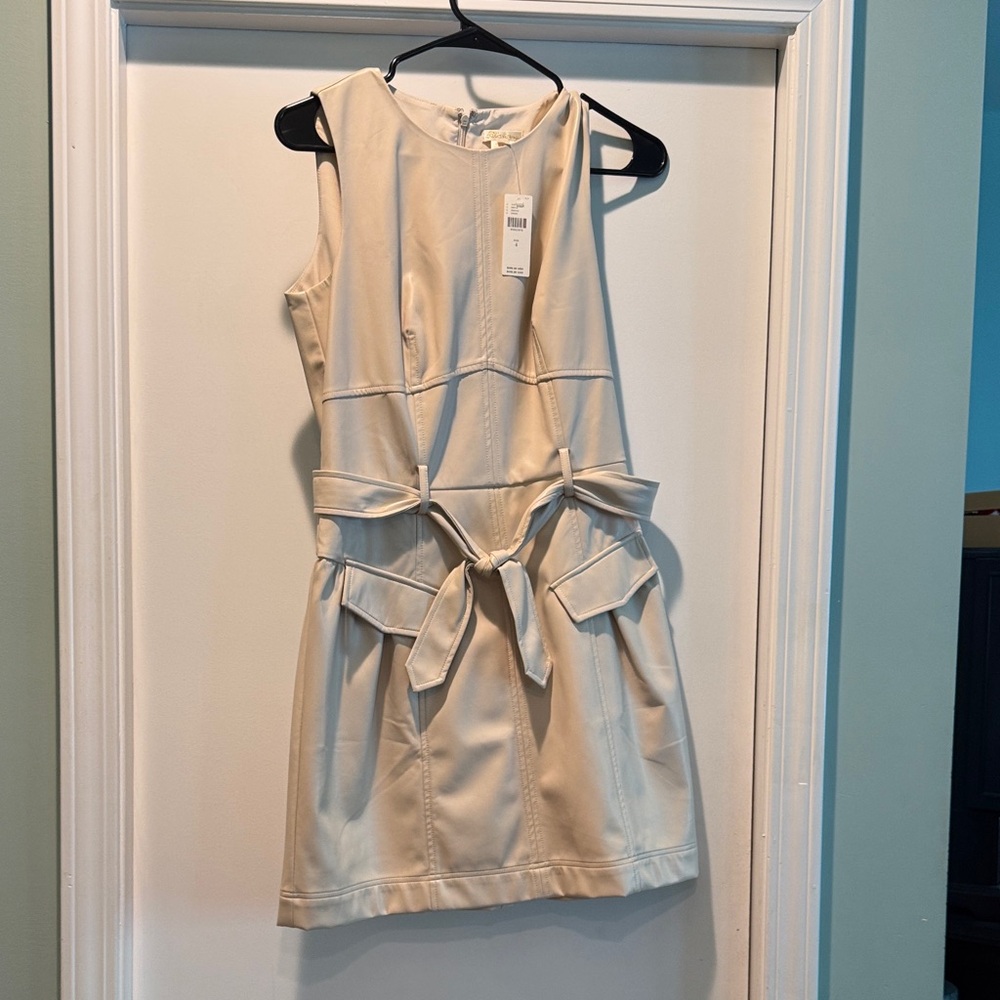 Beige Sleeveless Dress with Belt